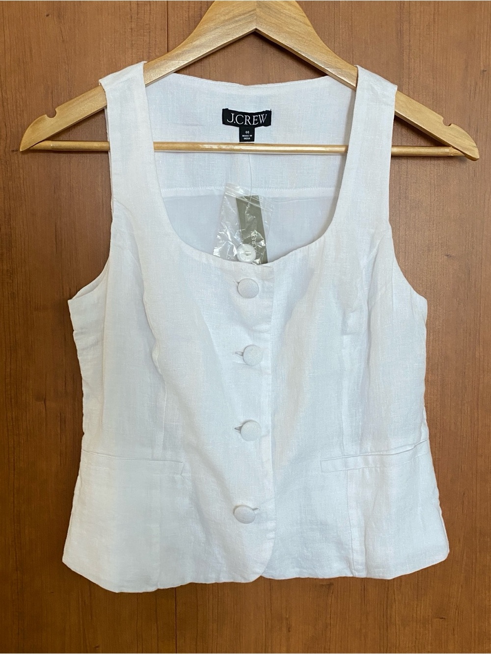 NWY J.Crew White Linen Scoop-Neck Button Tank